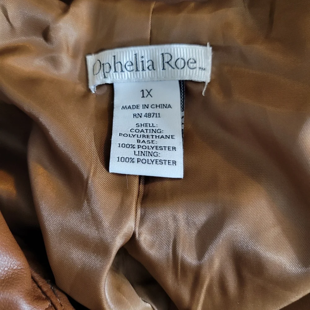 NWT Ophelia Roe Cognac Cropped Bomber Jacket Plus 1x - Picture 6 of 6